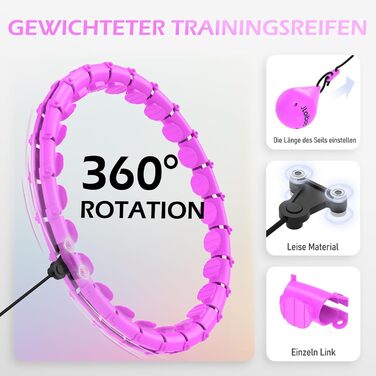 Обруч для схуднення з ваговим кільцем Smart Hoop для дорослих та початківців, фіолетовий, 120 см (77-132 см)