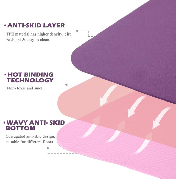 Йога мат UMINEUX, TPE, 72'x24'x1/3', антиковзка, з чохлом, для жінок, екологічна, чорний та сірий