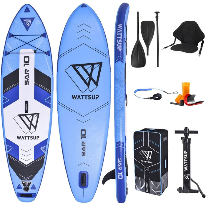 Надувна SUP-дошка Wattsup SAR 10 Combo 305x81x15 см з каяк-сидінням і подвійним веслом, комплект для сапбордингу