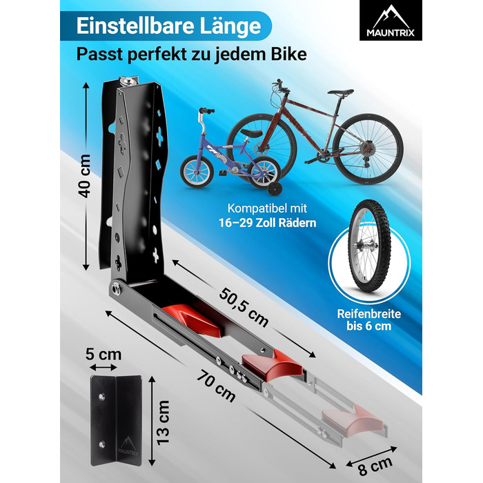 Настінна підставка для велосипеда Mauntrix | 16-29 дюймів | Сталева, до 35 кг | Економія місця | З монтажним комплектом