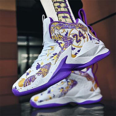Чоловічі баскетбольні кросівки для гри та тренувань. Зручні, легкі, дихаючі. Високий верх, амортизація. Розмір 40 EU, білий/фіолетовий колір. Модель 692