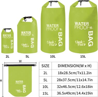 Водонепроникна сумка Uncle Paul 15 літрів (3.3 UK gal) - 2L мішок для зберігання, для водних видів спорту, кемпінгу, риболовлі