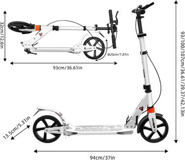 Скутер дорослий, складний, з регулюванням висоти, з поліуретановими колесами, для міста, для дівчаток та хлопчиків, підходить для ваги до 100 кг