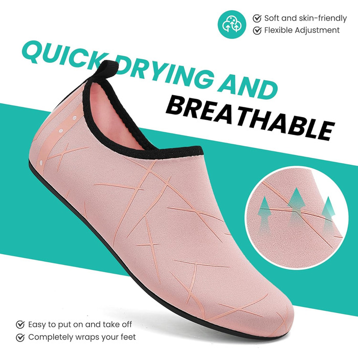 Чоботи для плавання чоловічі та жіночі: легкі, швидковисихаючі, антиковзкі аквашузи для пляжу, басейну, серфінгу (42 EU, 857 Рожевий)