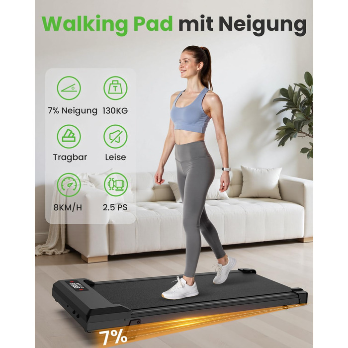 Біговий доріжка для дому HomeFitnessCode з нахилом, Walking Pad, електрична, 1-8 км/год, міні, чорна, 85 см