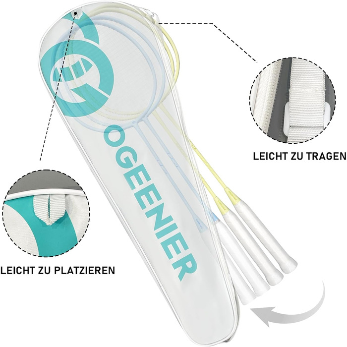 Набір для бадмінтону OGEENIER: 4 ракетки, 6 воланів, сумка, блакитний+жовтий, 3 1/4 дюйма