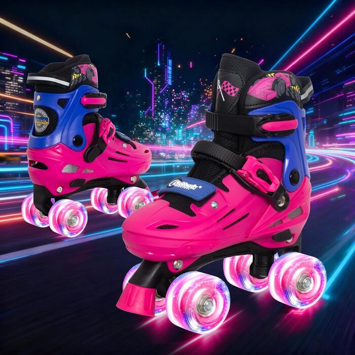 Роликові ковзани Nattork для дітей, регульовані, з LED, рожево-блакитні, розмір EU 37-41