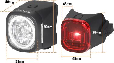 Набір велоліхтарів ADDVIEW, сертифікований StVZO, LED, IP65, водонепроникний - передній + задній ліхтар, USB Type-C, монтаж без інструментів, Twins