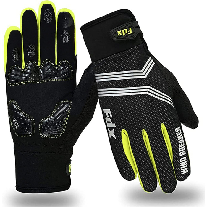 Рукавички для їзди на велосипеді FDX Winter з повним пальцем, дихаючі, водонепроникні, вітронепроникні, з гелевою підкладкою, сумісні з сенсорними екранами, неслизькі, теплі – ідеальні для MTB, шосе, велосипеда та бігу. Чорний/Білий (Чорний/Жовтий, XXL)