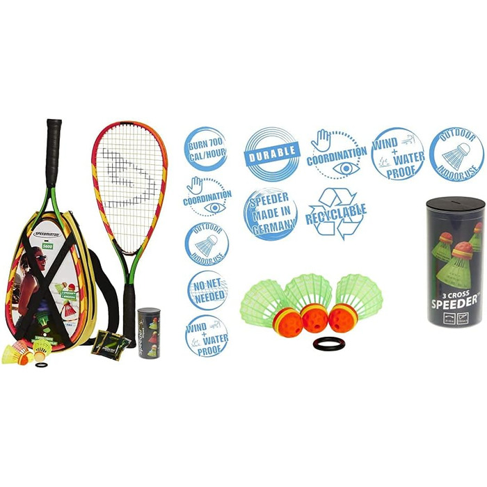 Набір для кросмінтону Speedminton S600: 2 ракетки, 3 волани, світлові аксесуари, сумка, 3 м'ячі для вулиці
