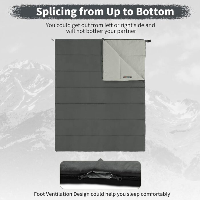Спальний мішок Naturehike для дорослих, легкий прямокутний, з'єднуваний, 3-сезонний, для кемпінгу та піших прогулянок, сірий