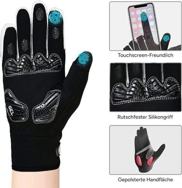 Зимові велорукавички FDX з повним пальцем, дихаючі, водовідштовхувальні, вітронепроникні, з гелевою підкладкою, сумісні з сенсорними екранами, неслизькі, теплі – ідеальні для MTB, шосе, їзди на велосипеді та бігу. Чорний/Білий S