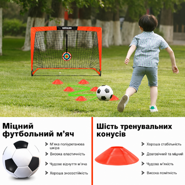 Дитячі футбольні ворота CATCHLUCK для саду, комплект 2 шт з м'ячем, 6 конусами, 8 U-подібними кілочками та сумкою, червоні, Pop Up