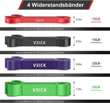 Фітнес гумки VEICK: набір еластичних стрічок для фітнесу, калістеніки та пілатесу (з антиковзним ремінцем)