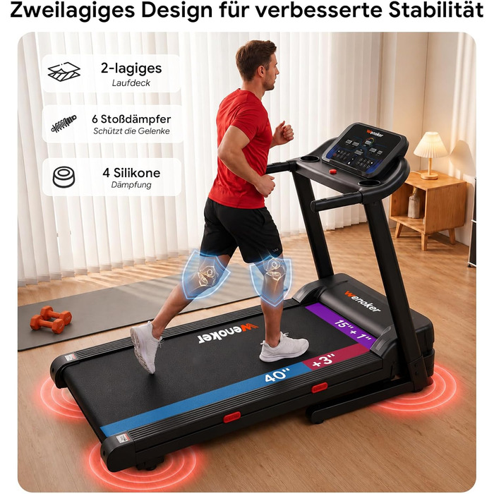 Бігова доріжка для дому складана з автоматичним нахилом 15%, Walking Pad 14 км/год, 3.0 к.с., 12 програм тренувань, фітнес-додаток, макс. навантаження 160 кг, чорна