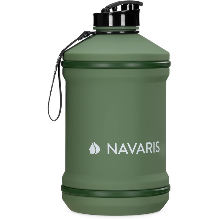 Спортивна пляшка Navaris 2,2 л для води, BPA-free, міцна, з ручкою, зелена, для фітнесу та тренувань