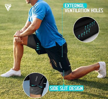 Шорти чоловічі RDX 2-в-1 для бігу та тренувань, компресійні, з кишенями на блискавках (Сірий, XL)