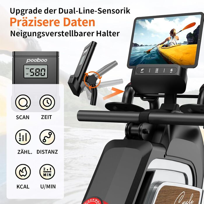 Гребний тренажер Pooboo з магнітною системою опору, 360 lbs, складаний, з тримачем для планшета та зручним сидінням, для дому H015-3