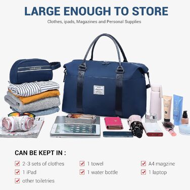 Спортивна сумка LOVEVOOK для жінок, дорожня сумка-мішок, 30L, водонепроникна, для подорожей, фітнесу, клініки (темно-синій)