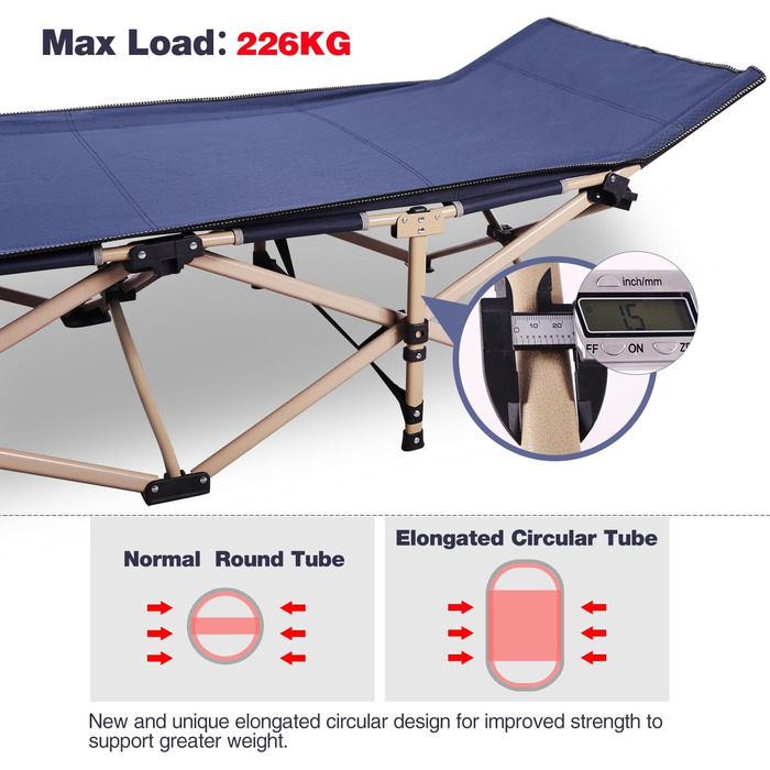 Розкладне ліжко для кемпінгу CampMax - XXL, 190x71x38 см, 226 кг, для відпочинку на природі, блакитне