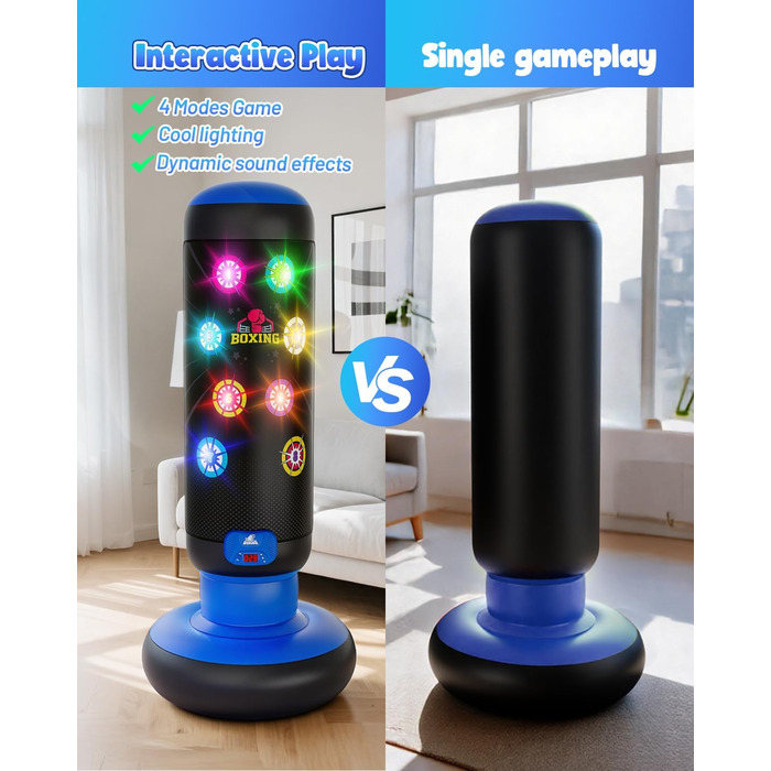 Інтерактивний боксерський мішок для дітей з підсвіткою та звуком, блакитний. Підходить для хлопчиків 6-12 років