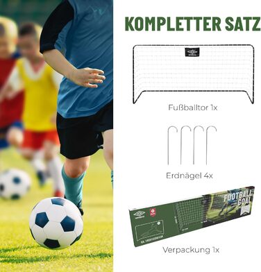 Футбольні ворота Umbro 182x122x61 см, металеві, чорні, для дітей і дорослих, для саду та дому, тренувальні