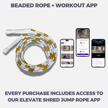 Стрибкове канат Elevate Rope Professionelles Perlen - 3м, регульований, якісні намистини, поліестер - для фрістайлу, кардіо, трюків, для всіх рівнів, внутрішнє/зовнішнє використання, білий/блакитний/золотий