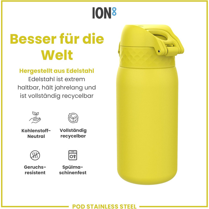 Дитяча пляшка для води ion8 Evo, 400 мл, нержавіюча сталь, жовта