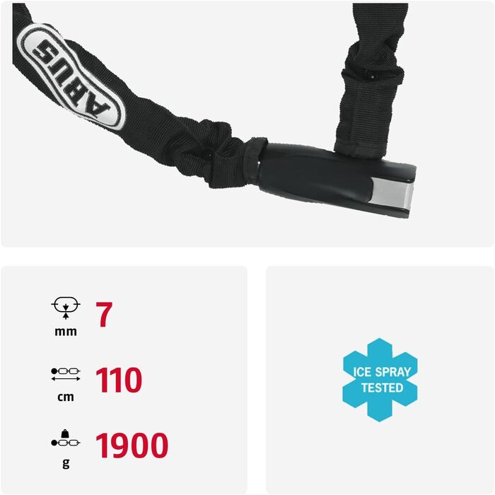 Ланцюговий замок для велосипеда ABUS Steel-O-Chain 880, загартована сталь, рівень безпеки 8, чорний, 110 см
