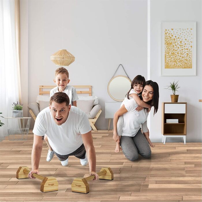 Паралелетки для віджимань Yes4All з дерева та сталі, великі бруси для віджимань та випадінь, неслизькі ручки для віджимань, обладнання для калістеніки, фітнесу та силових тренувань з власною вагою (дерев'яні паралелетки)