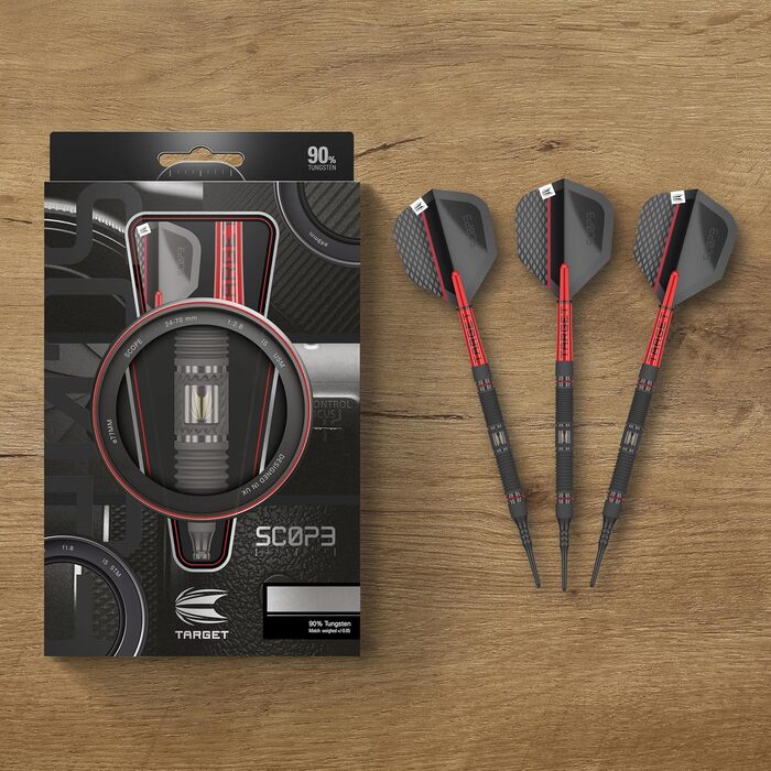 Набір електронних дартс Target Darts Scope Softdarts, 90% вольфрам, червоні та чорні дартси з Pixel-наконечниками, ваги 18/19/20/21 г
