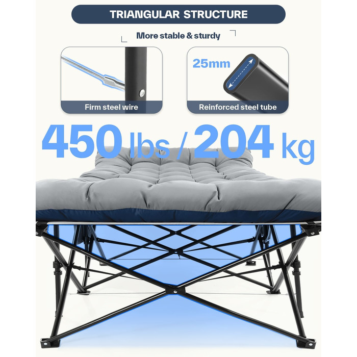 Розкладне ліжко Sportneer з матрацом: для кемпінгу, відпочинку на природі та дому (200x81x47 см, сірий)