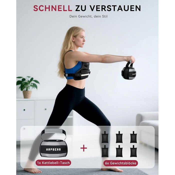 Вага для тренувань HAPBEAR регульована – вага для фітнесу 1,8–4,5 кг з кишенею для гантелі, чорна