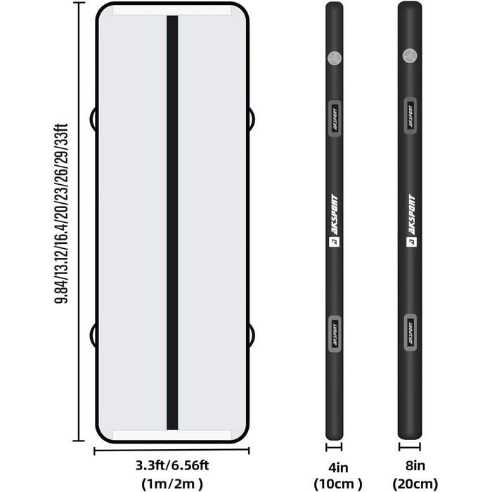 AKSPORT Килимок для гімнастики та акробатики Air Matte, 3/4/5/6м, 10/20см, з насосом, для дому/залу/тренувань, м'ятно-зелений (300x100x10см, Чорний)