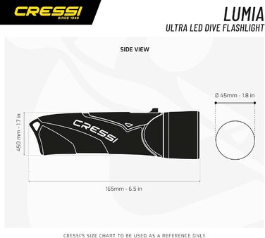 Ліхтар підводний Cressi Lumia+ – 300 люмен, 75 м, чорний/срібний