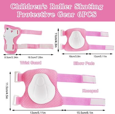 Набір наколінників Kinder 6 в 1: захист для колін, ліктів та зап'ясть. Підходить для скейтбордингу, інлайнів, Hoverboard, велосипеда (Рожевий, Білий)