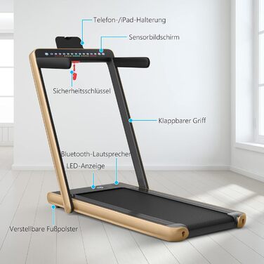 Бігова доріжка COSTWAY 2 в 1, складна, 2,25 к.с., з APP, Bluetooth, сенсорним екраном і пультом, 1-12 км/год, для дому, під стіл