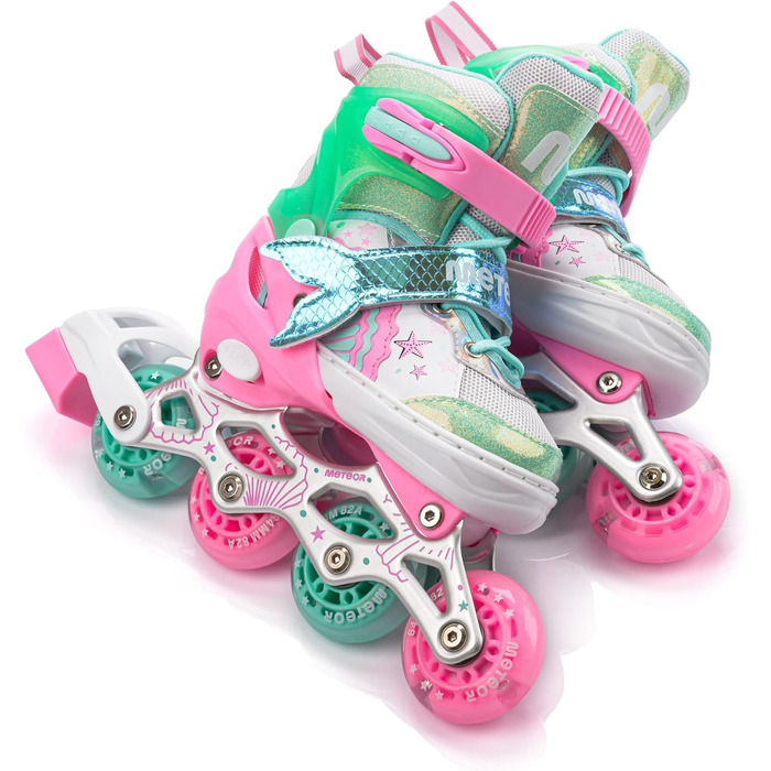 Дитячі ролики Meteor Vertellbare 4-в-1 – ролер, інлайн, ролерблейди для дітей, ABEC-7, PU-колеса, алюмінієвий фрейм, розміри X25-28, 30-33, M34-37 (S, Рожевий Русалка)