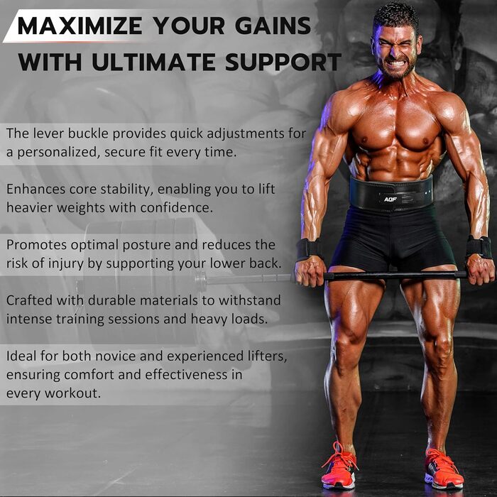 AQF Пояс для важкої атлетики з пряжкою Lever, 4' Ширина 10 мм, Шкіряний пояс - Сертифікований IPL USPA, Пояс для силових тренувань, Підйомник, Пояс для важкої атлетики для фітнесу, пауерліфтингу, чорний