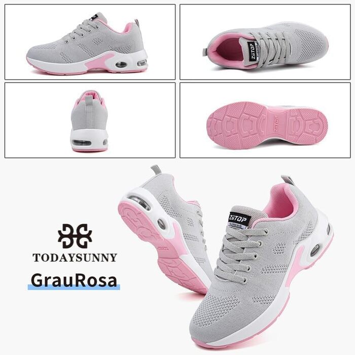 Жіночі кросівки для бігу та ходьби: спортивні, дихаючі, з ортопедичною підтримкою, підошва з повітряною подушкою, для залу та вулиці, сірі та рожеві, розмір 38 EU