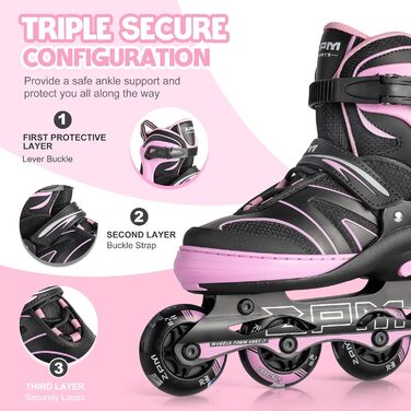 Дитячі ролики 2PM SPORTS з регульованим розміром для дівчаток та хлопчиків, ролери з колесами 82A PU, зелені (рожеві), розмір Small (EU 30-33)