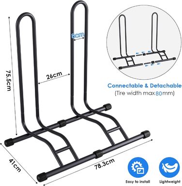 Підставка для велосипеда TLGREEN на підлогу, знімна, для велосипедів, ширина шини до 80 мм, 20-28 дюймів, утримувач заднього колеса, Radständer для гірського велосипеда, шосе, MTB, стабільна, чорна