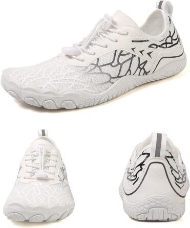 Жіночі босі барфути, водяні черевики з п'ятипалою підошвою, антиковзаюча поверхня, швидковисихаюча система дренажу, легкі босі черевики для багатоцільових активностей, білий/блакитний, 36-47 EU (Whiteblack 811, 43 EU)