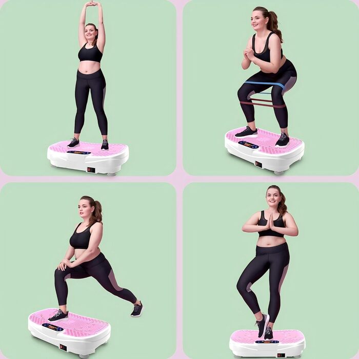 Вібраційна платформа для дому - ротаційна платформа з 120 рівнями та 5 режимами, з еластичними стрічками та пультом дистанційного керування, для спалювання жиру, нарощування м'язів, формування фігури, ідеальна для дому, домашнього спортзалу, рожевого коль