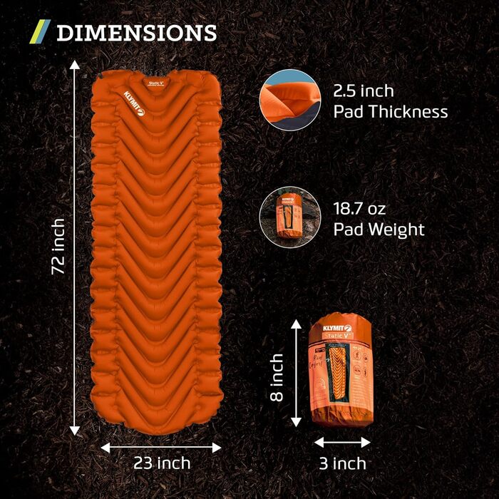 Кемпінговий килимок Klymit Static V Orange: легкий, 6.3 см, для подорожей та кемпінгу