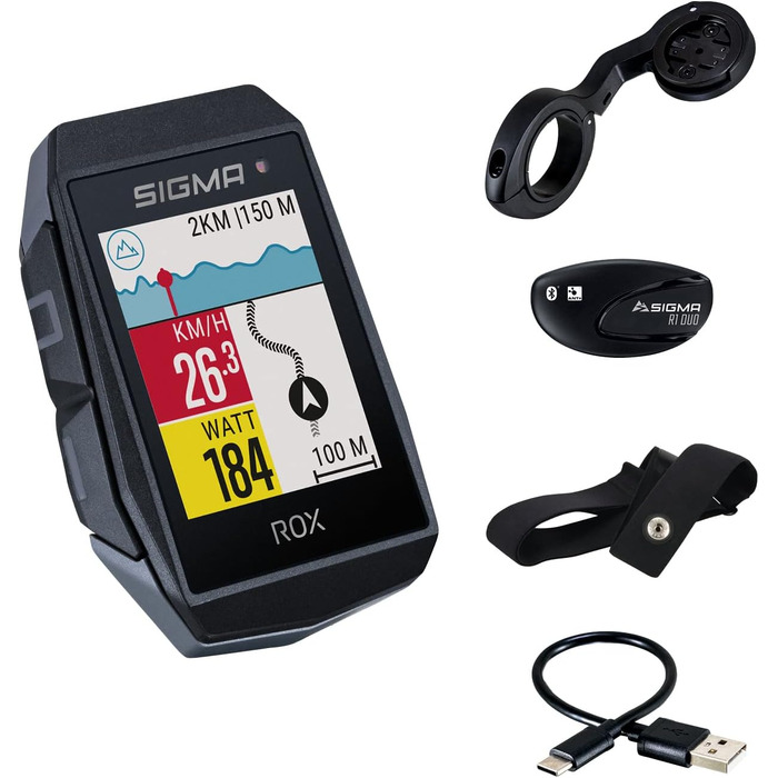 Велокомп'ютер SIGMA SPORT ROX 11.1 EVO White HR Set, бездротовий, GPS-навігація, датчик пульсу, комплект для велосипеда