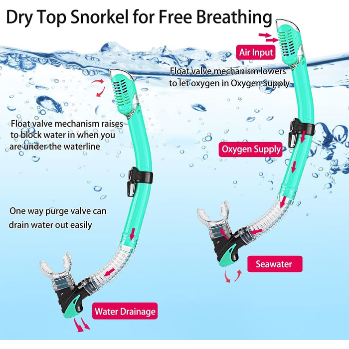 Набір для снорклінгу для дорослих з ластами, маскою та сухим трубкою Aquagrün S/M (36-41)