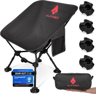 Складний туристичний стілець Alpinez: легкий, регульований по висоті, компактний | для кемпінгу, риболовлі, пляжу. Зелений (Чорний)