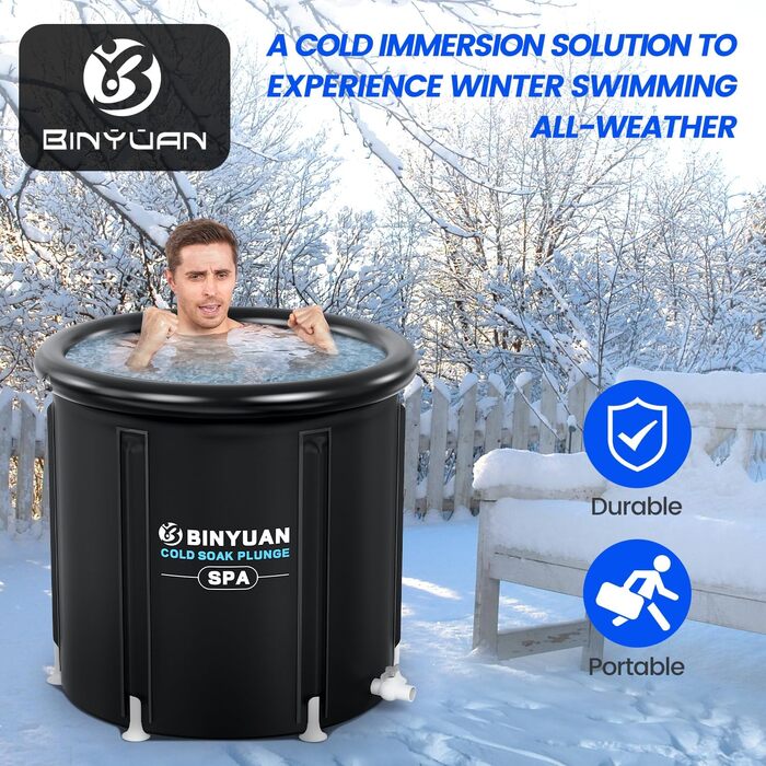 XL Ємність для крижаного душу для спортсменів з кришкою, 99 галонів, для відновлення, багатошарова, портативна, для сауни, басейну, підходить для садів, фітнес-залів та інших процедур холодної води