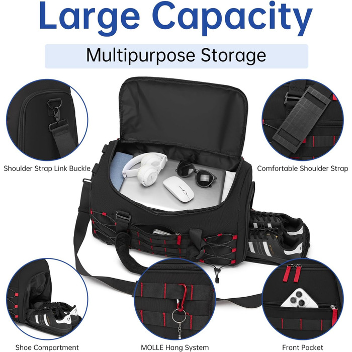 Чоловіча тактична спортивна сумка для подорожей та залу з окремим відділенням для взуття, універсальний дорожній рюкзак-вікенд